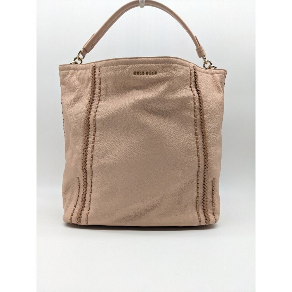 COLE HAAN braided detail pebbled leather hobo shoulder bag - Blush/Light pink